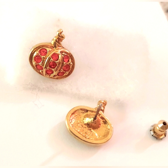 Sparkling Orange Crystal Pumpkin Shaped Earrings - Picture 2 of 10